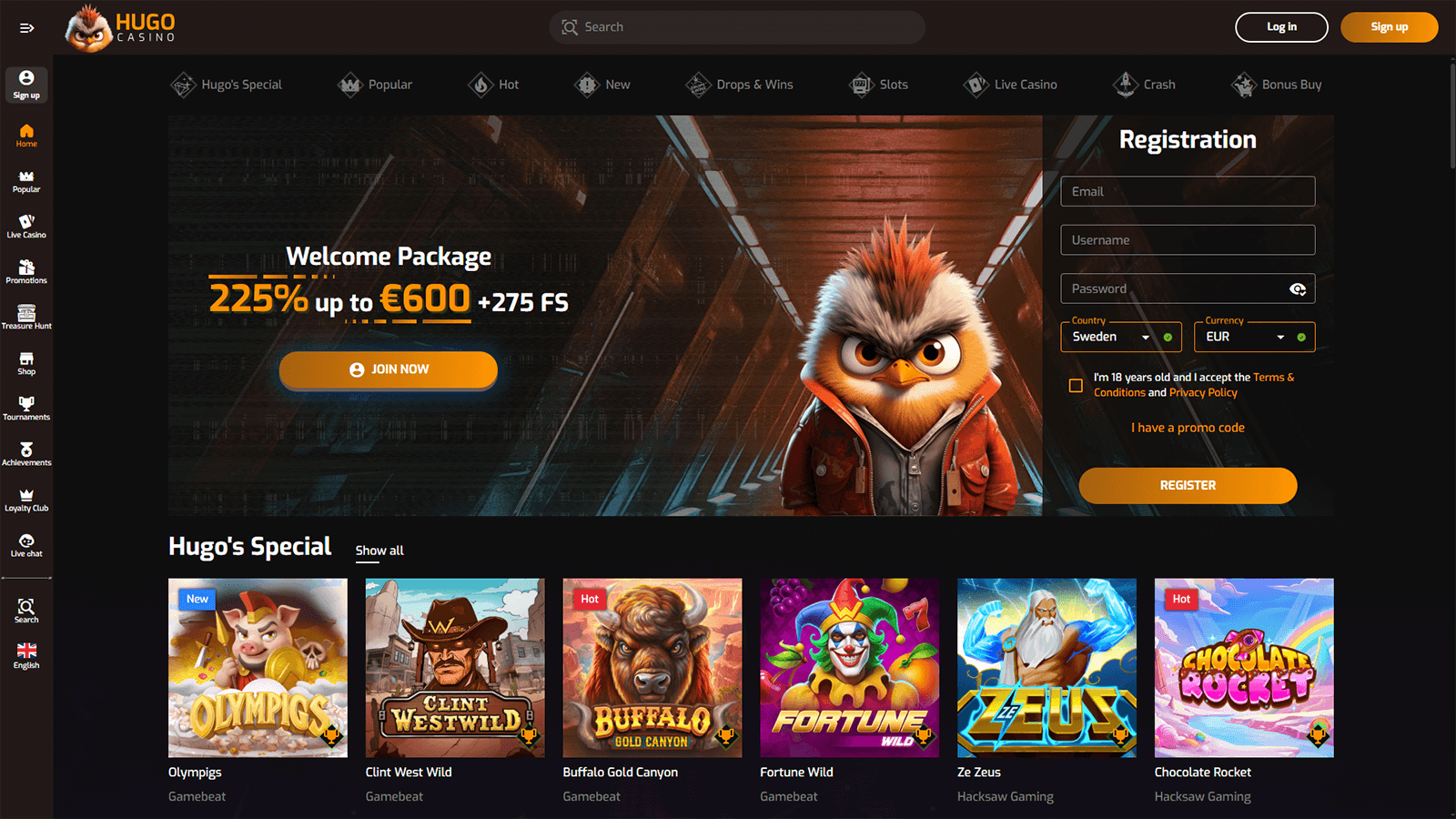 Hugo Casinos hemsida i Sverige 