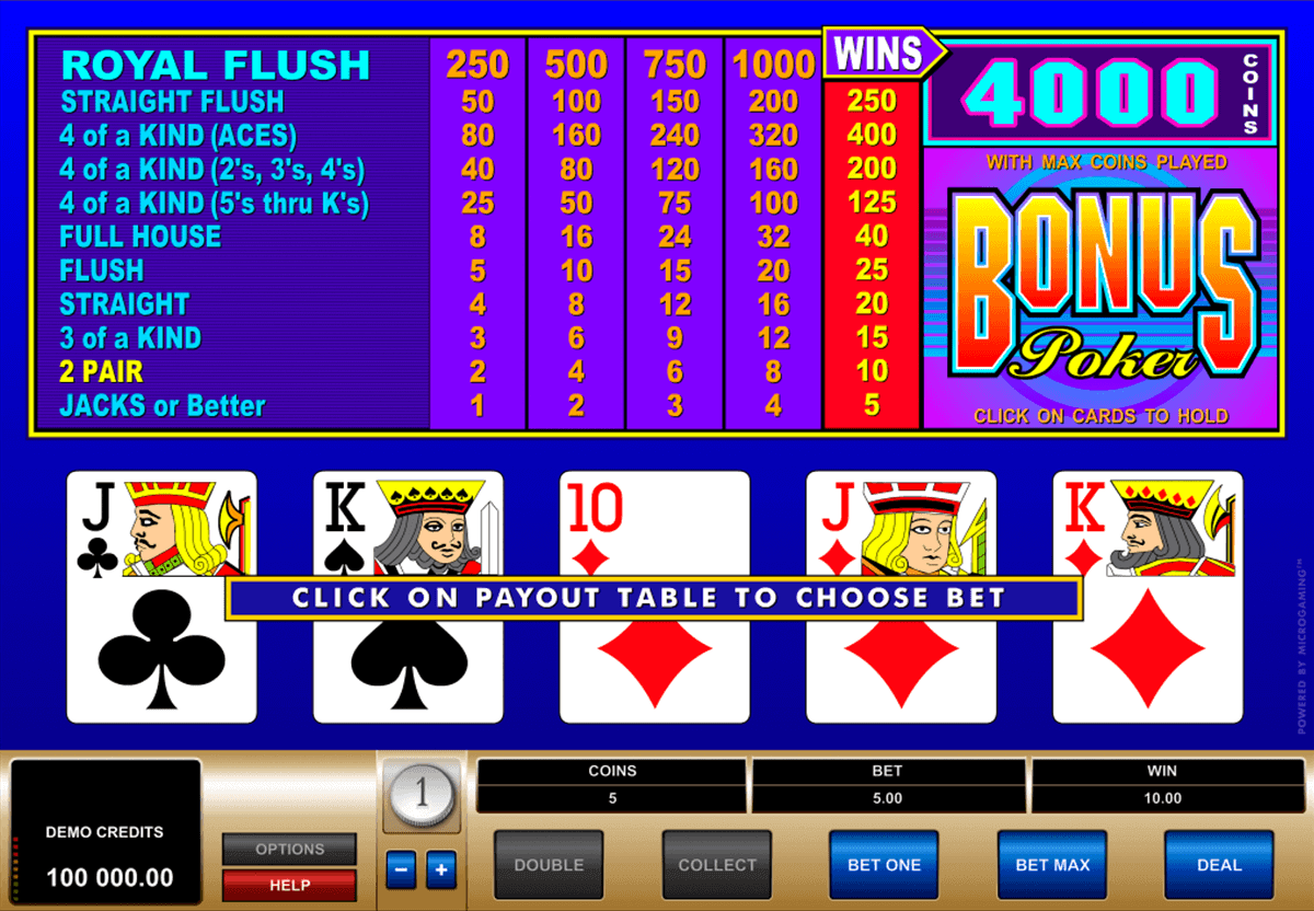 bonus poker microgaming video poker