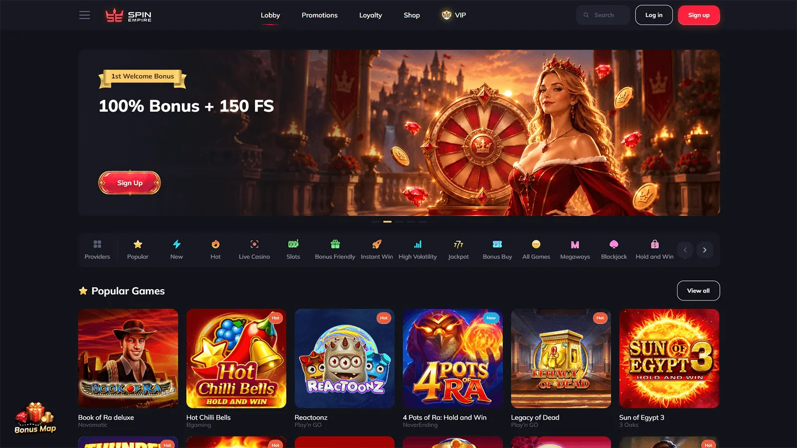 SpinEmpire Casinos hemsida i Sverige