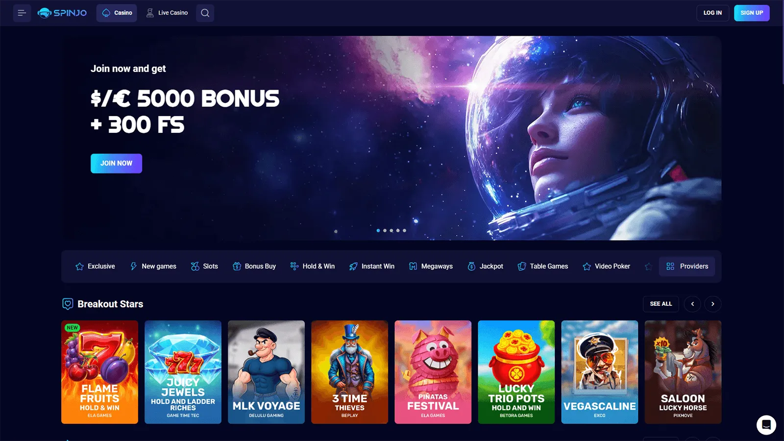 Spinjo Casinos hemsida i Sverige