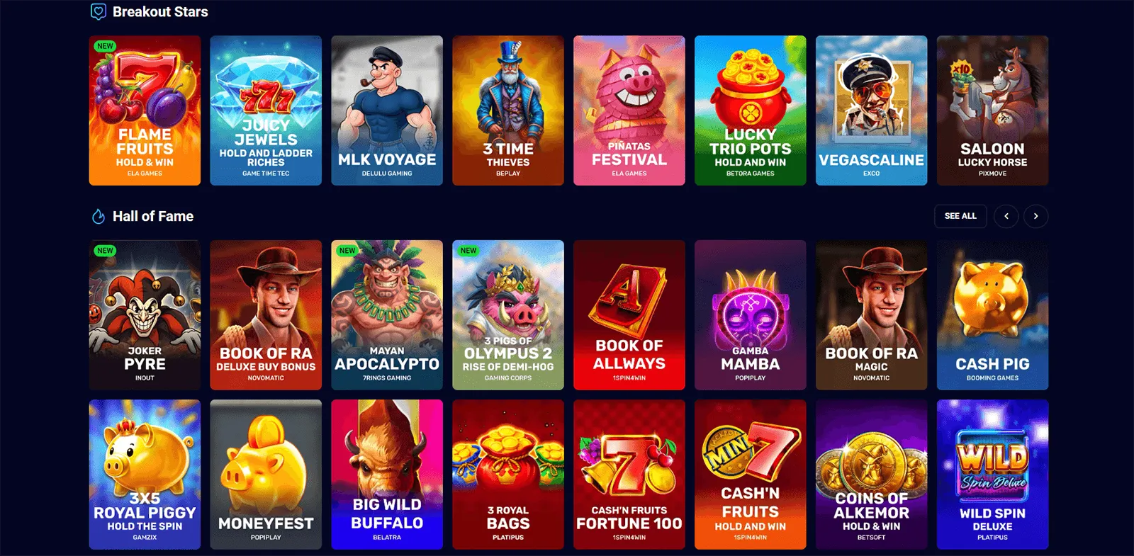 Spinjo Casinospelutbud i Sverige
